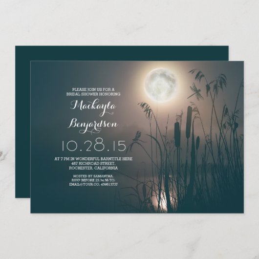 Moon Night Dragonfly & Water Grass vrijgezellenfee Kaart (Voorkant / Achterkant)