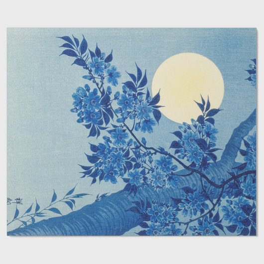 Moon Night Evening Tree Blue Moonlit Cadeaupapier (Vlak)