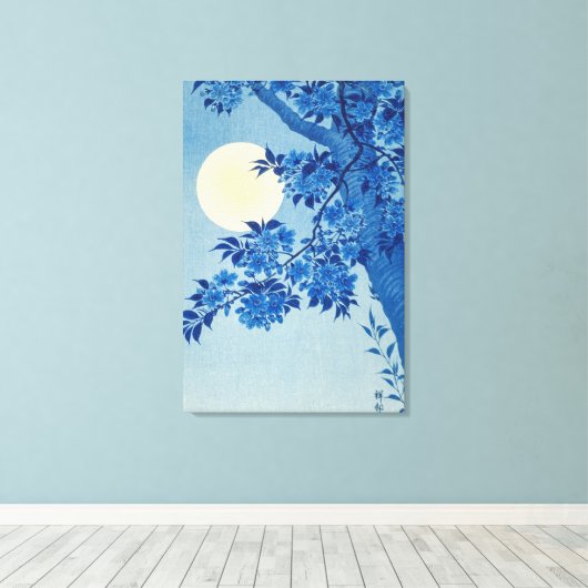 Moon Night Evening Tree Blue Moonlit Canvas Afdruk (Insitu (Houten vloer))