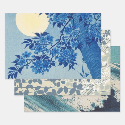 Moon Night Evening Tree Blue Moonlit Inpakpapier Vel (Set)