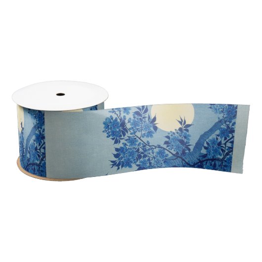 Moon Night Evening Tree Blue Moonlit Satijnen Lint (Spoel)