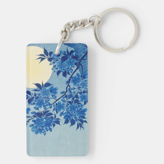 Moon Night Evening Tree Blue Moonlit Sleutelhanger (achterkant)