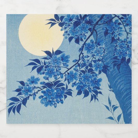 Moon Night Evening Tree Blue Moonlit Sparkling Wijnetiket (Enkel label)