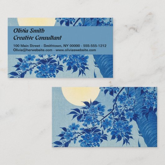 Moon Night Evening Tree Blue Moonlit Visitekaartje (Voorkant / Achterkant)