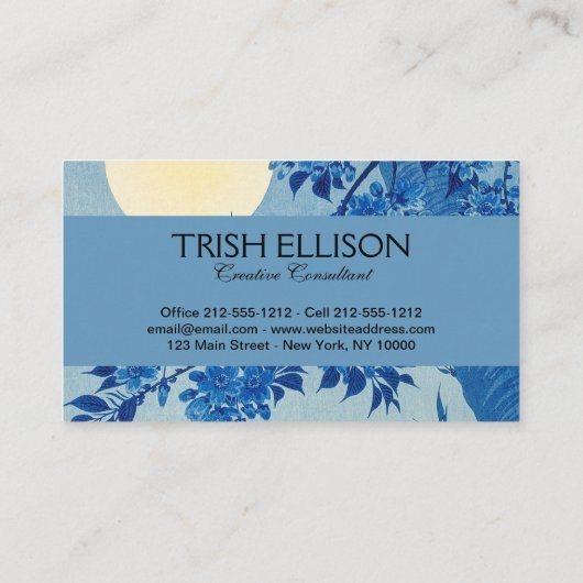 Moon Night Evening Tree Blue Moonlit Visitekaartje (Achterkant)