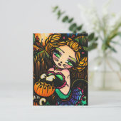 Moon Night Halloween Kitty Cat Girl Fantasy Art Briefkaart (Staand voorkant)