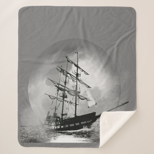 Moon Night Sky Sailing Ship Haunted Graphic art Sherpa Deken (Voorkant)