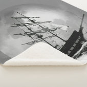 Moon Night Sky Sailing Ship Haunted Graphic art Sherpa Deken (3/4)