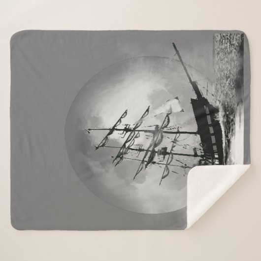 Moon Night Sky Sailing Ship Haunted Graphic art Sherpa Deken (Voorkant (horizontaal))