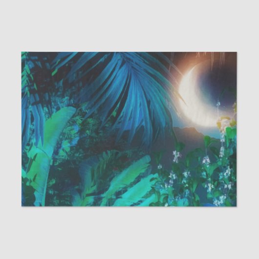 Moon Night Tropical Oerwoud blauw Tissuepapier (Voorkant)