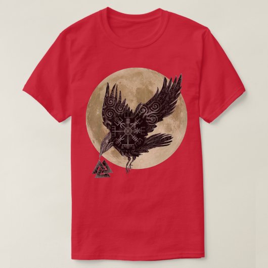 Moon Norse Raven runt Pagan Viking T-shirt (Design voorkant)