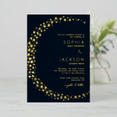 Moon of Stars Black Wedding Folie Uitnodiging (Staand Voorkant)