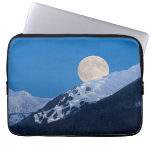 Moon Over Alyeska Ski Resort Alaska Laptop Sleeve