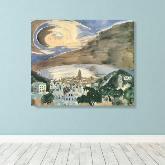 Moon Over Barcelona van Walter Gramatte Canvas Afdruk (Insitu (Houten vloer))