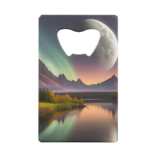 Moon over berglandschap creditkaart flessenopener