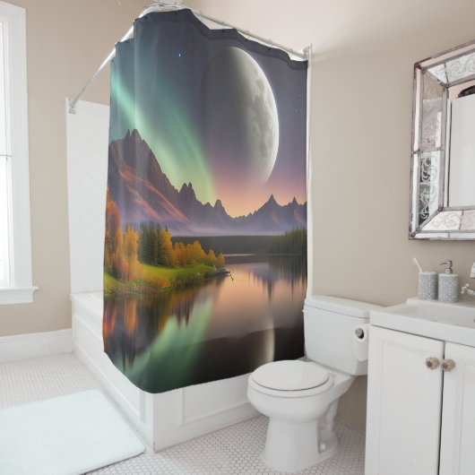 Moon over berglandschap douchegordijn (In situ)