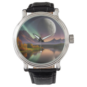 Moon over berglandschap horloge