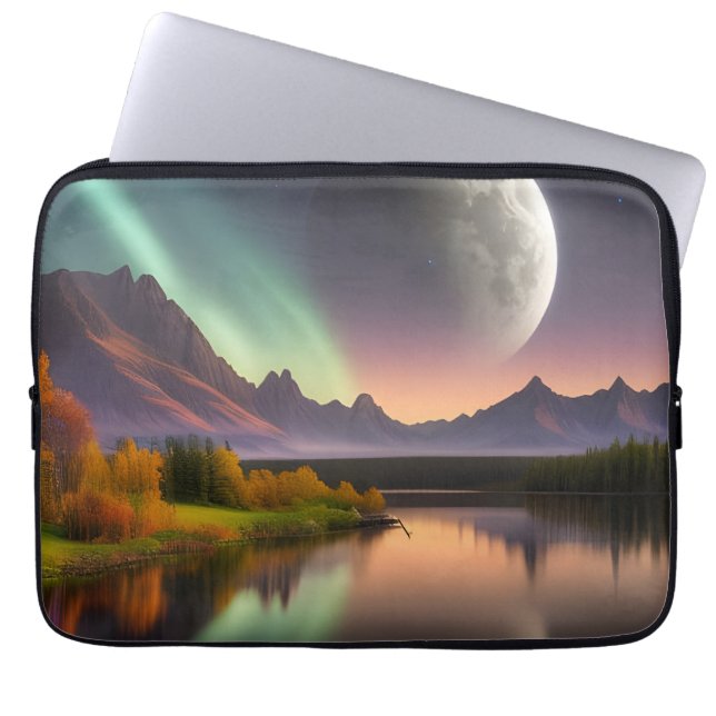 Moon over berglandschap laptop sleeve (Voorkant)
