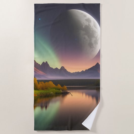 Moon over berglandschap strandlaken (Voorkant)