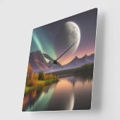 Moon over berglandschap vierkante klok (Hoek)