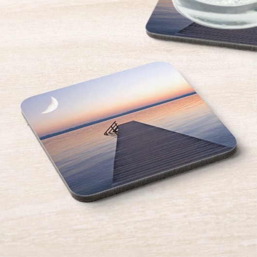 Moon Over Buscharner Footbridge | Starnberg Lake Bier Onderzetter (Linkerzijde)