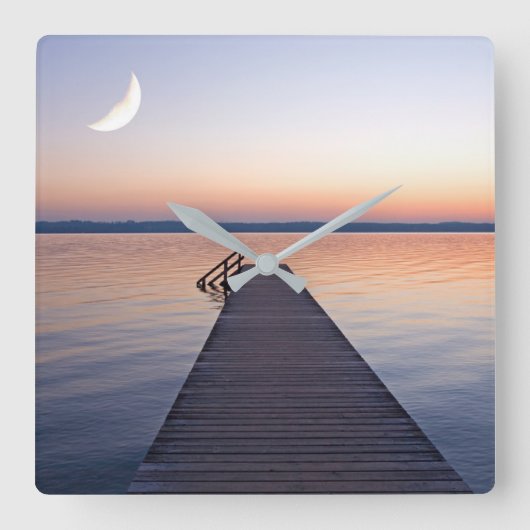 Moon Over Buscharner Footbridge | Starnberg Lake Vierkante Klok (Voorkant)