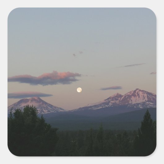 Moon over de Cascades Vierkante Sticker (Voorkant)