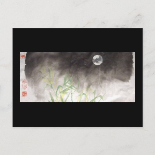 Moon Over Grass Black Briefkaart (Voorkant)