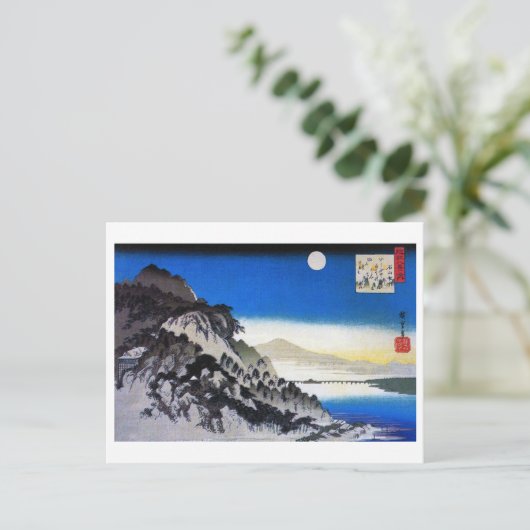 Moon over het berglandschap, Hiroshige, Ukiyo-e Briefkaart (Staand voorkant)