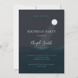 Moon over Ocean Birthday Party Invitation Kaart