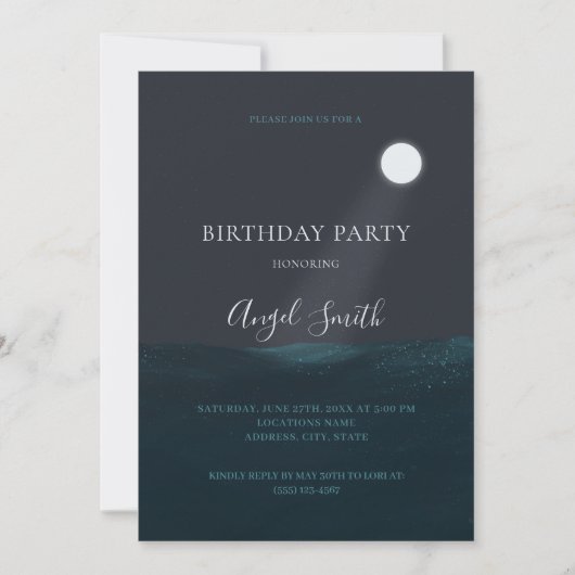 Moon over Ocean Birthday Party Invitation Kaart (Voorkant)