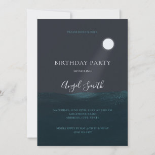 Moon over Ocean Birthday Party Invitation Kaart