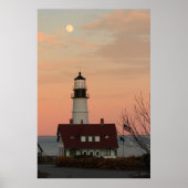 Moon over Portland Head vuurtoren Poster (Voorkant)