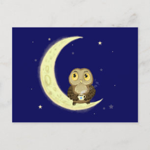 Moon owl middernacht koffie briefkaart