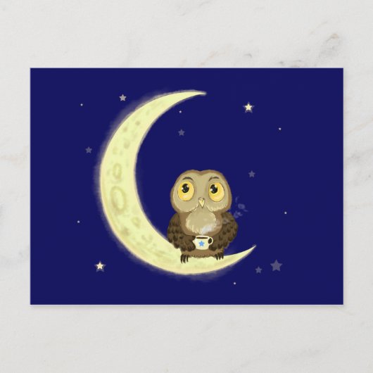 Moon owl middernacht koffie briefkaart (Voorkant)