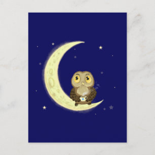 Moon owl middernacht koffie briefkaart