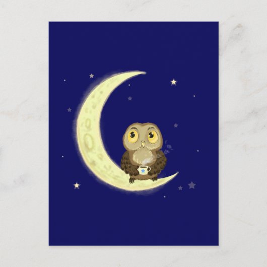 Moon owl middernacht koffie briefkaart (Voorkant)