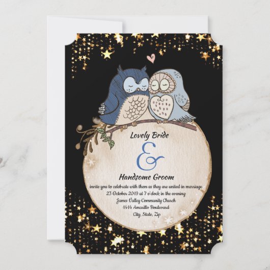 Moon Owls Waterverf Wedding Invitation Kaart (Voorkant)