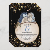 Moon Owls Waterverf Wedding Invitation Kaart (Voorkant / Achterkant)
