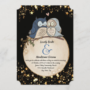 Moon Owls Waterverf Wedding Invitation Kaart