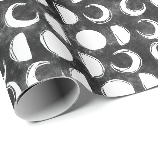 Moon Phase Black en White Celestial Cadeaupapier (Rol Hoek)