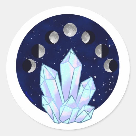 Moon Phase Crystal Classic Ronde Sticker (Voorkant)