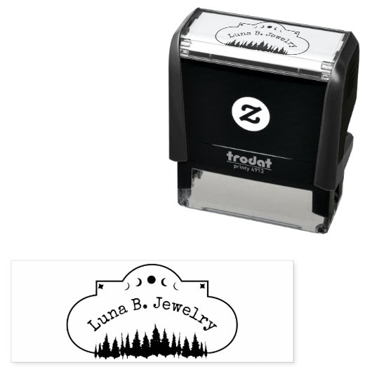 Moon Phase & Forest Logo Productverpakking Zelfinktende Stempel (In situ)