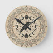 Moon Phase Raven Mandala Ronde Klok (Voorkant)