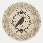 Moon Phase Raven Mandala Ronde Sticker (Voorkant)