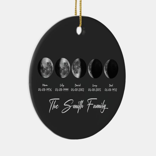 Moon Phase The Smith Family – Custom Names & Dates Keramisch Ornament (Rechts)