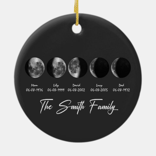 Moon Phase The Smith Family – Custom Names & Dates Keramisch Ornament (Achterkant)