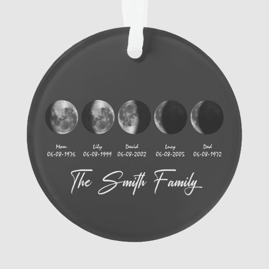 Moon Phase The Smith Family – Custom Names & Dates Ornament (achterkant)