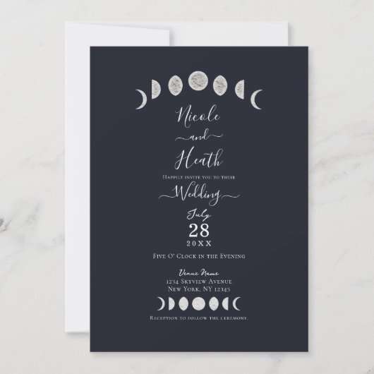 Moon Phases Blue Astrology Celestial Wedding Kaart (Voorkant)