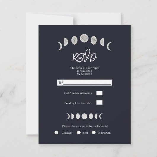 Moon Phases Blue Astrology Celestial Wedding RSVP Kaart (Voorkant)